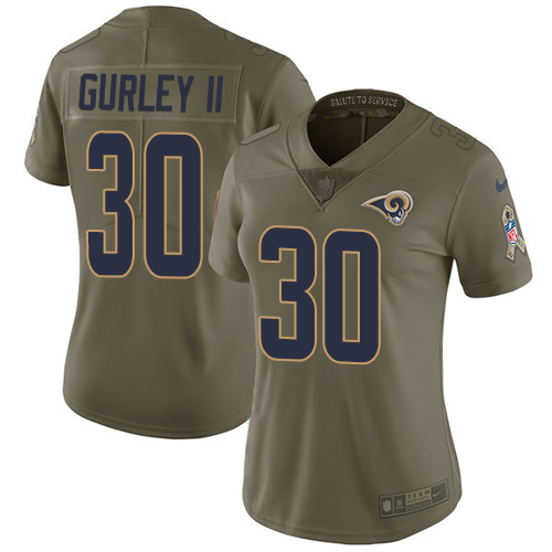Nike Rams #30 Todd Gurley II Olive Women's Stitched NFL Limited Salute to Service Jersey - Click Image to Close